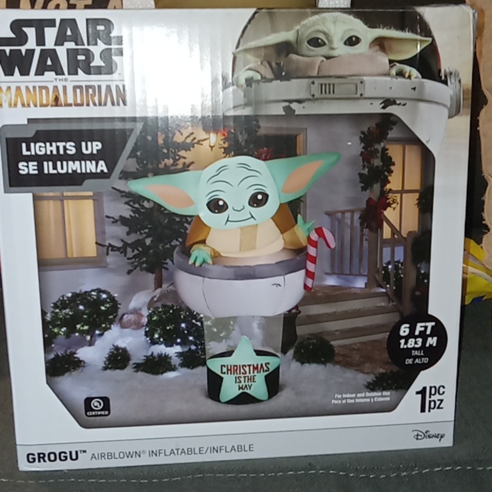 Brand new still in box baby yoda aka grogu cookie jar and 6ft air blown inflatab
